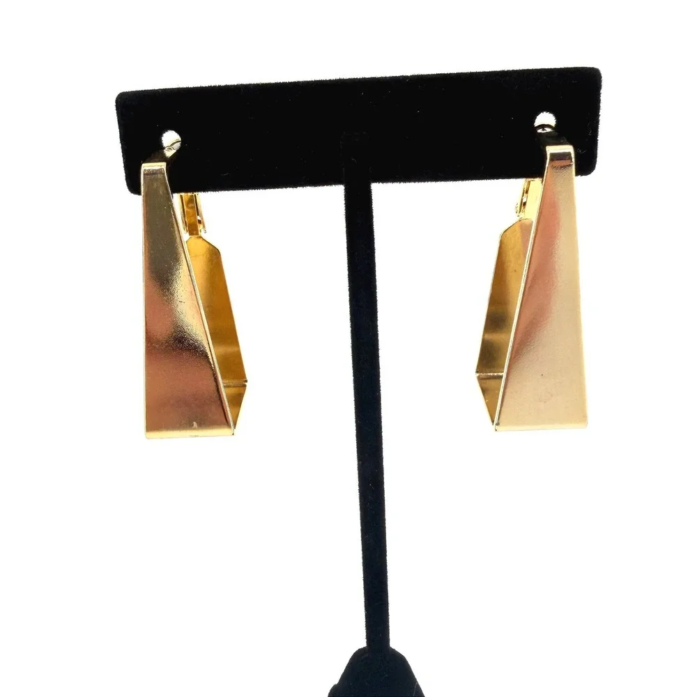 Geometric Art Trapezoid Hoop Pierced Earrings Gold and Silver Tone Set 2 Pairs